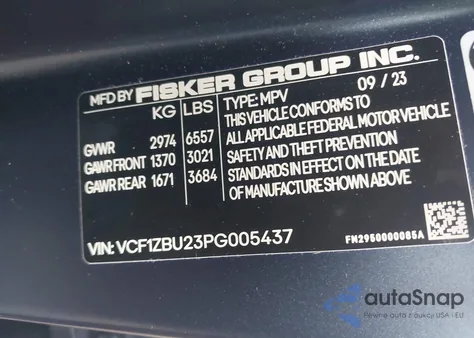 2023 Fisker Ocean One z USA, uszkodzony, nr VIN VCF1ZBU23PG005437